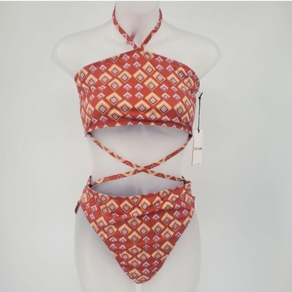 Free People X Beth Richards Gina Saffron Square Geo Swim Suit - Picture 4 of 7